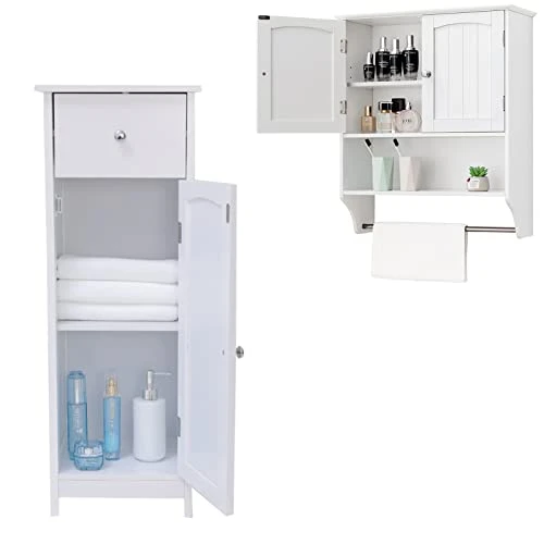 Iwell Small Bathroom Floor Storage Cabinet, Kitchen Cupboard Wooden Cabinet, White 3 Iwell Small Bathroom Floor Storage Cabinet, Kitchen Cupboard Wooden Cabinet, White