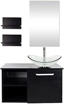 Puluomis Wall Mounted Bathroom Vanity, Double Wood Side Shelves With Mirror, 1-Door And 2-Shelves, Black Finish, 28-Inch 31 Puluomis Wall Mounted Bathroom Vanity, Double Wood Side Shelves With Mirror, 1-Door And 2-Shelves, Black Finish, 28-Inch -Moen Shop 31jpXI9AN S. AC