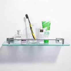 HOMEIDEAS Bathroom Glass Shelf - 16.5 Inch Tempered Glass, Wall Mounted Brushed Nickel Shelf - Rustproof SUS 304 Stainless Steel Frosted Glass Shelf -Moen Shop 31m skMgJKL. AC