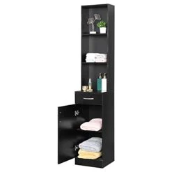 Layta Slim Tall Bathroom Storage Cabinet Freestanding Narrow Linen Cabinet, Multi-Purpose Bathroom Furniture Cabinets With Door And Shelf For Bathroom,Living Room,Corridor,Bedroom, Black -Moen Shop 31mEnkRsFuL