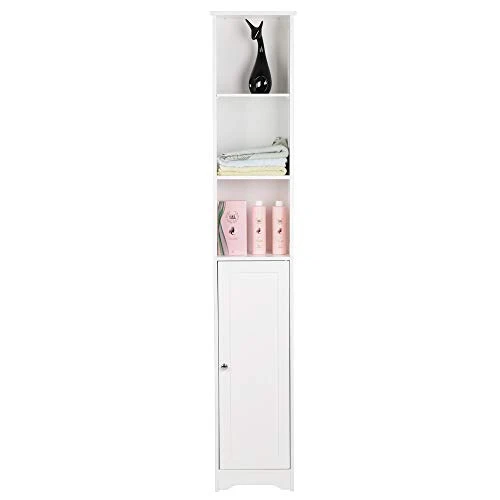 Holyfly Bathroom Tall Cabinet, 3 Layer Freestanding Linen Tower With One Door & Five Layer, Adjustable Shelves, 11.81 X 9.45 X 66.93 Inches, For Bathroom, Living Room, Kitchen, White 4 Holyfly Bathroom Tall Cabinet, 3 Layer Freestanding Linen Tower With One Door & Five Layer, Adjustable Shelves, 11.81 X 9.45 X 66.93 Inches, For Bathroom, Living Room, Kitchen, White - Image 2