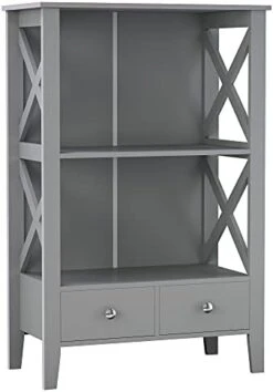 Kleankin X- Frame Freestanding Floor Bathroom Storage With Two Drawers, Storage Organizer, Cabinet With 3 Shelves, Grey -Moen Shop 31oAdGXfiCL. AC