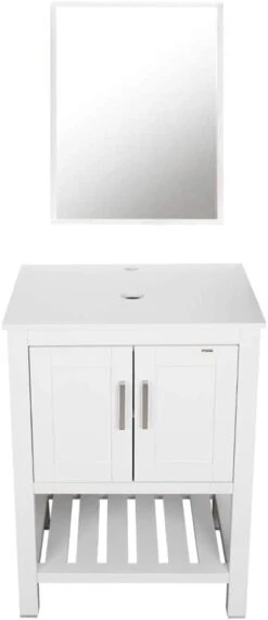 UEV 24" White Bathroom Vanity Modern Pedestal Cabinet, Modern Free-Stand Cabinet With Mirror (B06 White) -Moen Shop 31qYaGXIL. AC