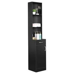 Layta Slim Tall Bathroom Storage Cabinet Freestanding Narrow Linen Cabinet, Multi-Purpose Bathroom Furniture Cabinets With Door And Shelf For Bathroom,Living Room,Corridor,Bedroom, Black