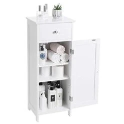 VASAGLE Bathroom Floor Cabinet Wooden Storage Organizer Unit With Drawer And Adjustable Shelf For Living Room White -Moen Shop 31rUc7ZkTTL