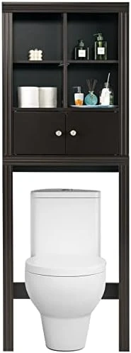 Tangkula Over The Toilet Storage Cabinet, Bathroom Space Saver Organizer W/4 Open Shelves, 2-Door Cabinet & Adjustable Shelves, Above Toilet Stand W/Anti-Tilt Device, Freestanding Toilet Rack (White) 10 Tangkula Over The Toilet Storage Cabinet, Bathroom Space Saver Organizer W/4 Open Shelves, 2-Door Cabinet & Adjustable Shelves, Above Toilet Stand W/Anti-Tilt Device, Freestanding Toilet Rack (White) - Image 8