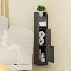 GAKOV Small Bathroom Storage Cabinet, Toilet Paper Organizer For Small Space Corner And Small Bathroom Organizer, 4-Tier Bathroom Organizer (Dark Grey)