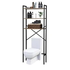 Holywarm Over The Toilet Storage With Basket 3-Tier Over The Toilet Storage Cabinet With Adjustable Feet,Multifunctional Over Toilet Bathroom Organizer Bathroom Shelves Easy To Assemble, Greige