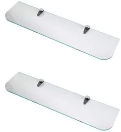 BSM Marketing 1/4" Thick Toughened Glass Shelves With Curved Corners And Large Chrome Finish Shelf Supports 23 2/3" And 19 2/3" Black, White And Clear (23 2/3" X 6", Clear 2 Shelves)