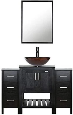 Eclife 48" Bathroom Vanity Black W/Side Cabinet Combo Modern Pedestal Cabinet Set Pedestal Stand Wood With Bathroom Vanity Mirror Soft Closing Cabinet Doors Set (B06 2B11) -Moen Shop 41 45VRznKL. AC