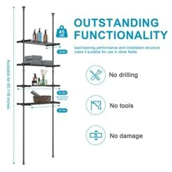 DYN Ptah Over The Toilet Storage Cabinet, 4-Tier Adjustable Over Toilet Bathroom Organizer,Metal Over Toilet Shelves Storage For Small Room, Saving Space, 65 To 116 Inch Tall, Black -Moen Shop 410iLSqggiL