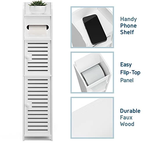 MEZHI Bathroom Storage Cabinet Floor Standing Toilet Paper Organizer Shelves With Door (White) 6 MEZHI Bathroom Storage Cabinet Floor Standing Toilet Paper Organizer Shelves With Door (White) - Image 4
