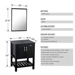 Eclife 36" Bathroom Vanity Black W/Side Cabinet Combo Modern Pedestal Cabinet Set Pedestal Stand Wood With Bathroom Vanity Mirror Soft Closing Cabinet Doors Set (B06B11)