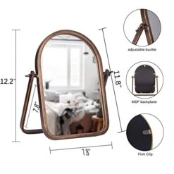 Geloo Vintage Table Desk Mirror-Bronze Metal Framed Standing Mirror 360 Degree Adjustable Swivel For Tabletop, Countertop, Bedroom,Bathroom,Living Room 11.8'' X 7.8''