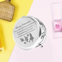 KEYCHIN Alice Fans Pocket Mirror Alice Fairy Tales Gift Always Remember You Are Braver Stronger Smarter Than You Think Compact Makeup Mirror For Women Girls Teenagers (Alice Mirror) -Moen Shop 411E9IUVlHL