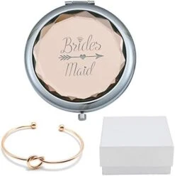 COFOZA Flower Girl Champagne Compact Pocket Makeup Mirror With Rose Gold Knot Bracelet And Gift Box For Wedding Proposal Gift -Moen Shop 411Kekem4L. AC