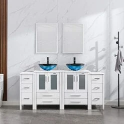 Eclife 72" White Bathroom Vanity W/White Side Cabinet Combo Modern Pedestal Cabinet Set Pedestal Stand Wood With Bathroom Vanity Mirror Drawers Soft Closing Cabinet Doors Set (2B02W 2B11W) 19 Eclife 72" White Bathroom Vanity W/White Side Cabinet Combo Modern Pedestal Cabinet Set Pedestal Stand Wood With Bathroom Vanity Mirror Drawers Soft Closing Cabinet Doors Set (2B02W 2B11W) -Moen Shop 411VnZjTsiL. AC