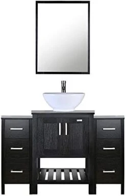 Eclife 48" Bathroom Vanity Black W/Side Cabinet Combo Modern Pedestal Cabinet Set Pedestal Stand Wood With Bathroom Vanity Mirror Soft Closing Cabinet Doors Set (B06 2B11) -Moen Shop 411oNDF36 L. AC