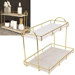 Zerodis Bathroom Storage Shelf, Gold White 2 Tier Space Saver Multifunctional Over The Toilet Storage For Bathroom Counter (L) -Moen Shop 412GxsVrhLL