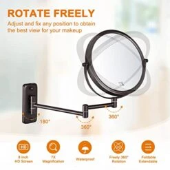 DECLUTTR Wall Mounted Makeup Mirror, 1X/7X Magnifying Mirror, 360° Swivel Double Sided Extendable Bathroom Mirror For Shaving, Bronze -Moen Shop 412kKHAeAdL