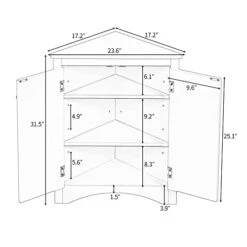 Merax Corner Storage Cabinet, Wood Bathroom Cabinet With Two Doors And Open Shelves, Bathroom Floor Cabinet, Easy To Assemble
