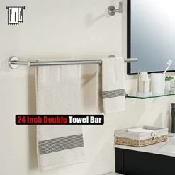 JQK Double Towel Bar, 24 Inch 304 Stainless Steel Thicken 0.8mm Bath Towel Rack For Bathroom, Towel Holder Brushed Wall Mount, Total Length 27.16 Inch, TB100L24-BN -Moen Shop 412szxHaI1L