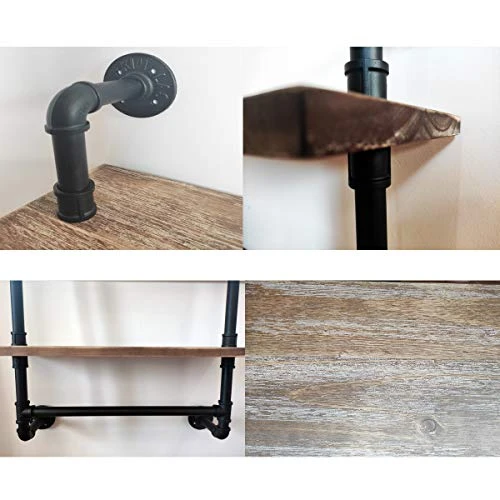 LooftMate Industrial Pipe Shelf,2 Tiered Metal Towel Racks For Bathroom,20" Industrial Pipe Floating Shelves Shelving,Rustic Wood Wall Mount Shelf With Towel Bar,Iron Towel Holder 7 LooftMate Industrial Pipe Shelf,2 Tiered Metal Towel Racks For Bathroom,20" Industrial Pipe Floating Shelves Shelving,Rustic Wood Wall Mount Shelf With Towel Bar,Iron Towel Holder - Image 5