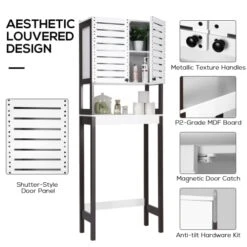 VOWNER Over The Toilet Storage Cabinet, 3-Tier Bathroom Organizer With Louvered-Style Doors And Adjustable Shelf, White And Coffee Brown MDF Board -Moen Shop 4136MbdaP9L