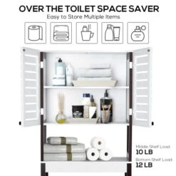 VOWNER Over The Toilet Storage Cabinet, 3-Tier Bathroom Organizer With Louvered-Style Doors And Adjustable Shelf, White And Coffee Brown MDF Board -Moen Shop 414IqmUavuL