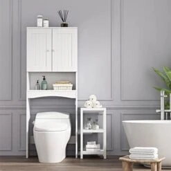 AWQM Over The Toliet Storage, Bathroom Over Toliet Storage Cabinet With Shelves And Doors, Bathroom SpaceSaver Organizer - White -Moen Shop 414NRdS43L. AC