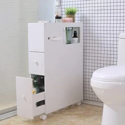 DYRABREST Bathroom Storage Cabinet With 2 Drawers - 4 Layer Multifunctional White Narrow Toilet Organizer Floor Side Cabinet - Movable Receive Arrange Ark Space Saver 7 DYRABREST Bathroom Storage Cabinet With 2 Drawers - 4 Layer Multifunctional White Narrow Toilet Organizer Floor Side Cabinet - Movable Receive Arrange Ark Space Saver -Moen Shop 414UBiwdYML