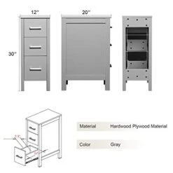 Eclife 48" Grey Bathroom Vanity W/Grey Side Cabinets Combo Modern Pedestal Cabinet Set Pedestal Stand Wood With Bathroom Vanity Mirror Drawers Soft Closing Cabinet Doors Set (B02GY2B11GY) -Moen Shop 414jqmj2SvL