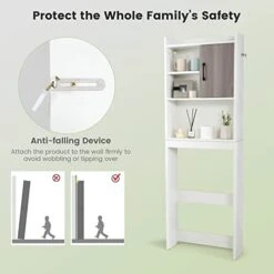 LOKO Over The Toilet Storage Cabinet, Wooden Bathroom Space Saver With Door & Open Storage Shelves, Anti-toppling Device, Freestanding Over Toilet Bathroom Organizer For Bathroom, Laundry 11 LOKO Over The Toilet Storage Cabinet, Wooden Bathroom Space Saver With Door & Open Storage Shelves, Anti-toppling Device, Freestanding Over Toilet Bathroom Organizer For Bathroom, Laundry -Moen Shop 414sT7C0U2L