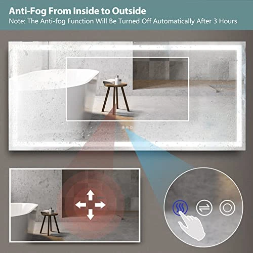 COZZIE Bathroom Vanity Mirror,60x28 Inch Lighted Vanity Mirror,3-Color 3000-6000k Dimmable Anti-Fog CRI 90+ Bathroom Mirrors For Wall(White/Natural/Warm Lights) 6 COZZIE Bathroom Vanity Mirror,60x28 Inch Lighted Vanity Mirror,3-Color 3000-6000k Dimmable Anti-Fog CRI 90+ Bathroom Mirrors For Wall(White/Natural/Warm Lights) - Image 4