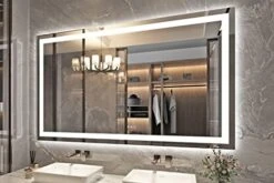 Klajowp 24''x36'' LED Bathroom Mirror With Front + Backlit, Tempered Glass Bathroom Mirror With Lights, Anti-Fog, 3 Colors With Stepless Dimmable Memory Bathroom Vanity Mirror For Wall, Shatterproof -Moen Shop 415J75ou9eL. AC