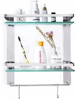 HOMEIDEAS Bathroom Glass Shelf - 16.5 Inch Tempered Glass, Wall Mounted Brushed Nickel Shelf - Rustproof SUS 304 Stainless Steel Frosted Glass Shelf -Moen Shop 416UEflS6L. AC
