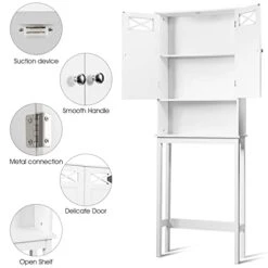 Giantex Over The Toilet Storage Cabinet W/ 2 Doors & Open Shelf, Bathroom Shelves Over Toilet Free Standing Toilet Rack W/Adjustable Middle Shelf & Bottom Bar, Wooden Over The Toilet Storage (White) -Moen Shop 4184prTWNwL