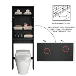 Hcman Over The Toilet Storage Cabinet - 77" H Over Toilet Bathroom Cabinet Organizer With Open Shelves And Double Doors, Black -Moen Shop 418DjPPwygL