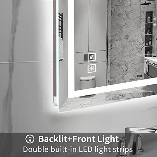 SHUAFA LED Mirror For Bathroom, 24x32 Inch Backlit + Front Lighted Bathroom Mirror With Lights, High-Density Double Light Strips, 3 Colors, Shatter-Proof, Anti-Fog And Brightness Memory 5 SHUAFA LED Mirror For Bathroom, 24x32 Inch Backlit + Front Lighted Bathroom Mirror With Lights, High-Density Double Light Strips, 3 Colors, Shatter-Proof, Anti-Fog And Brightness Memory - Image 3