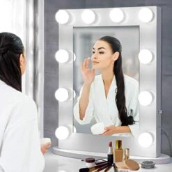 SUPER DEAL Hollywood Vanity Mirror With Lights - Free Standing Makeup Beauty Cosmetic Mirror With 12 Dimmable LED Bulbs - Detachable Base For Tabletop Or Wall Mounted Optional -Moen Shop 418dc1vbzvL