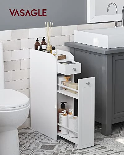 VASAGLE Small Bathroom Storage Cabinet, Slim Bathroom Storage Organizer, Toilet Paper Holder With Storage, Toilet Paper Storage Cabinet With Slide Out Drawers, For Small Spaces, White UBBC847P31 4 VASAGLE Small Bathroom Storage Cabinet, Slim Bathroom Storage Organizer, Toilet Paper Holder With Storage, Toilet Paper Storage Cabinet With Slide Out Drawers, For Small Spaces, White UBBC847P31 - Image 2
