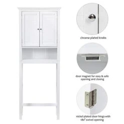 Glitzhome 65.5" H Over-The-Toilet Space Saver Storage Bathroom Cabinet With 1 Adjustable Shelf And 2-Door, White -Moen Shop 419wZiBDoHL