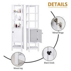 HOMCOM Freestanding Wood Bathroom Storage Tall Cabinet Organizer Tower With Shelves & Compact Design, White -Moen Shop 419xdHBLjJL