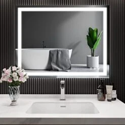 BesMirror 40’’x24’’ Bathroom Mirror With Lights, Anti-Fog Wall Mounted LED Vanity Mirror With 3 Color, Shatter-Proof, Stepless Dimmable, Frameless, Smart Touch Button, Horizontal/Vertical -Moen Shop 41AMk1HZUgL. AC