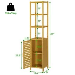 VIAGDO Bathroom Storage Cabinet, Tall Slim Cabinet With Shutter Door And 3 Tier Shelves, Freestanding Linen Tower Cabinet For Living Room, Kitchen, Bathroom Organizer, Natural Bamboo 13 VIAGDO Bathroom Storage Cabinet, Tall Slim Cabinet With Shutter Door And 3 Tier Shelves, Freestanding Linen Tower Cabinet For Living Room, Kitchen, Bathroom Organizer, Natural Bamboo -Moen Shop 41Af3GTAaDL