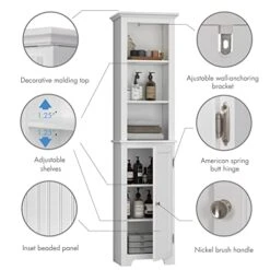 UTEX 64" Freestanding Storage Cabinet, Bathroom Tall Cabinet With Doors And Shelves, Free Standing Linen Tower, Home Storage Furniture,White -Moen Shop 41Ar7DObGKL