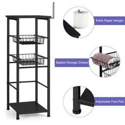 OYEAL Bathroom Floor Storage Cabinet 4 Tier Over The Toilet Storage Holder With Drawers Toilet Paper Holder Stand For Bathroom Laundry Room Entryway Kitchen Pantry, Black -Moen Shop 41B9jpymg3L