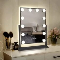 WEILY Hollywood Vanity Mirror With Lights,Large Lighted Makeup Mirror With 3 Color Light & 12 Dimmable Led Bulbs,Smart Lighted Touch Control Screen & 360 Degree Rotation(White) -Moen Shop 41BQspLsGLL. AC
