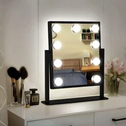 WEILY Hollywood Vanity Mirror With Lights,Large Lighted Makeup Mirror With 3 Color Light & 12 Dimmable Led Bulbs,Smart Lighted Touch Control Screen & 360 Degree Rotation(White) -Moen Shop 41BaakSilzL. AC