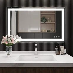 BesMirror 40’’x24’’ Bathroom Mirror With Lights, Anti-Fog Wall Mounted LED Vanity Mirror With 3 Color, Shatter-Proof, Stepless Dimmable, Frameless, Smart Touch Button, Horizontal/Vertical -Moen Shop 41Bjjkw0YaL. AC